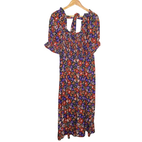 ✨NWT Beach Lunch Lounge Floral Smocked Tie Back Midi Maxi Shirt Dress Size XL - Picture 10 of 12
